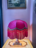 Maharani - Hot Pink Velvet and Gold Beaded Fringe Lampshade