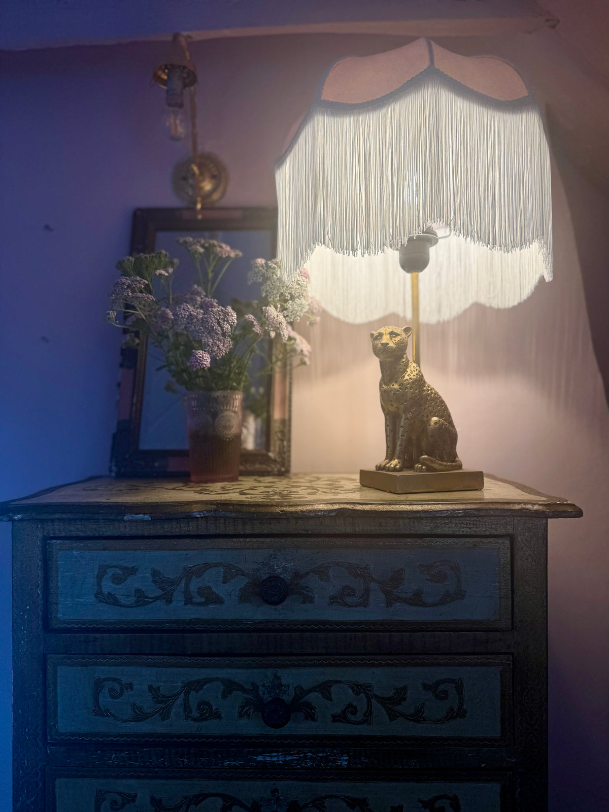 Handmade Dusky Pink Velvet & Ivory Fringe Lampshade