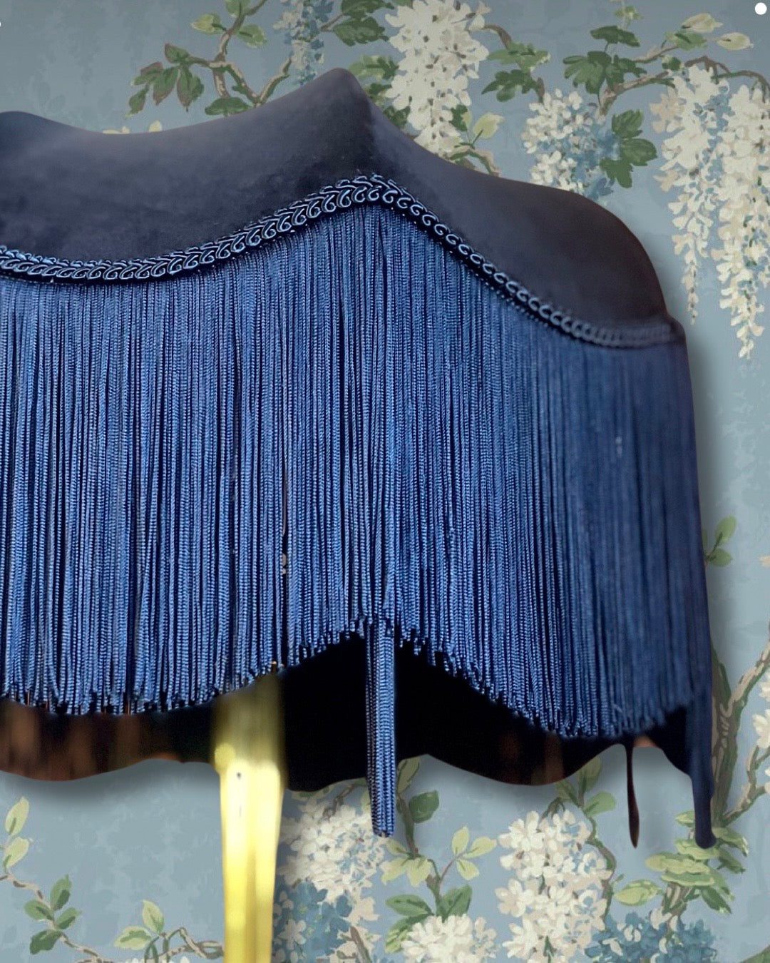 Handmade Navy Blue Velvet Fringe Lampshade With Extra Long Silk Tassels