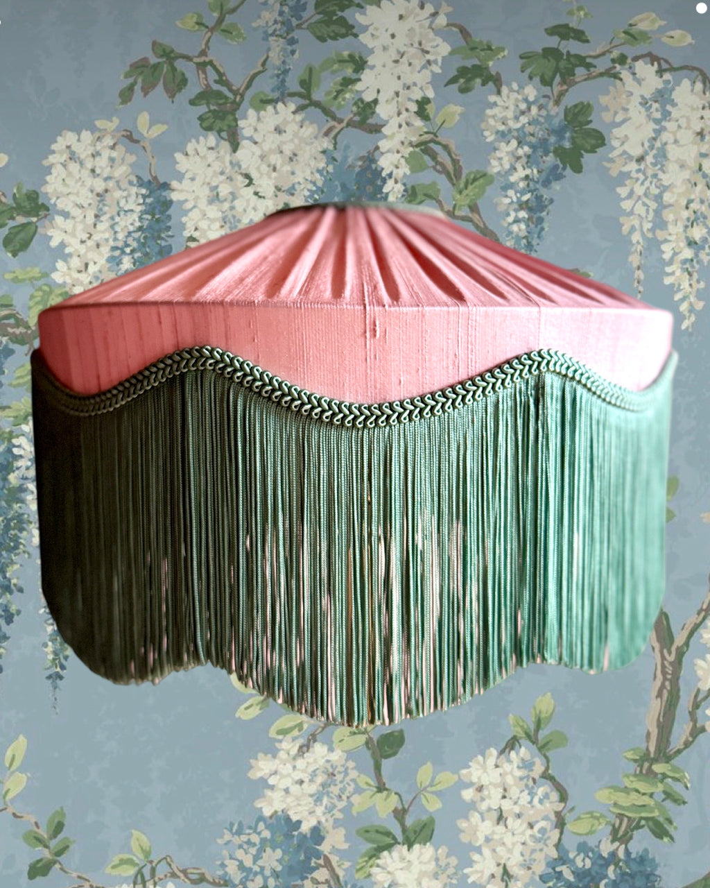 Handmade Pale Pink & Mint Green Silk Pleated Fringe Lampshade