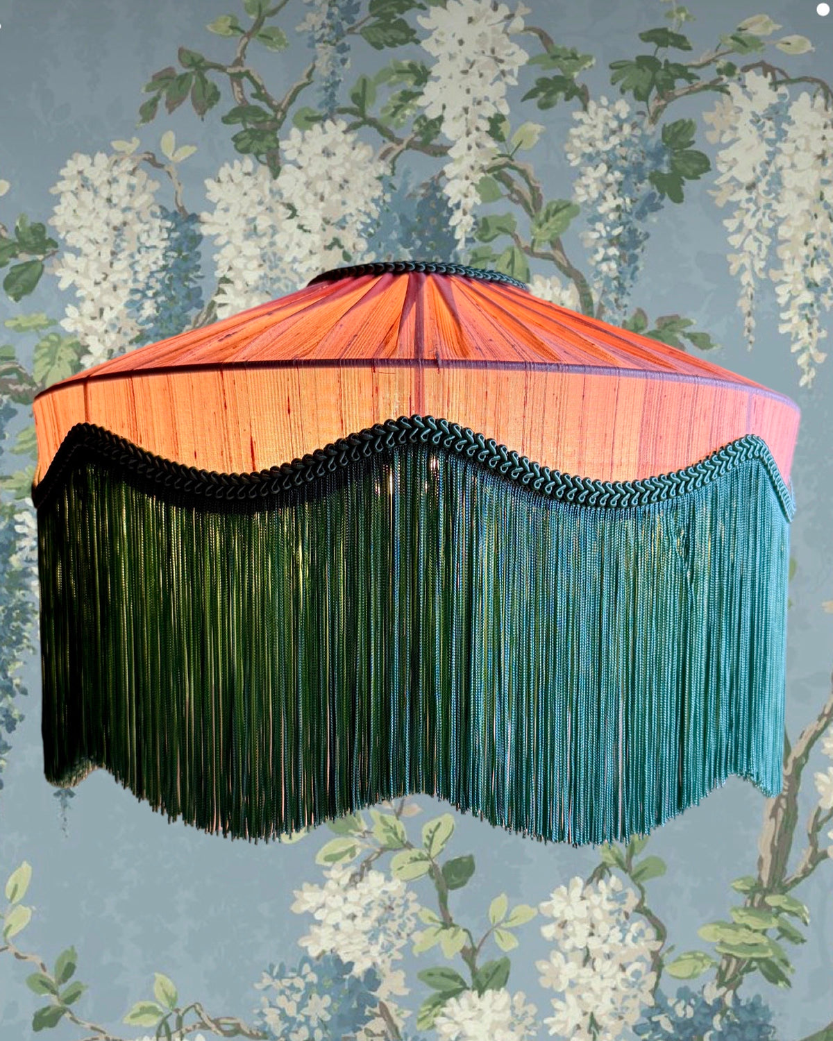 Handmade Pale Pink & Mint Green Silk Pleated Fringe Lampshade