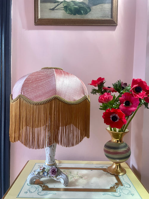 Handmade Antique Rose & Gold Silk Fringe Lampshade