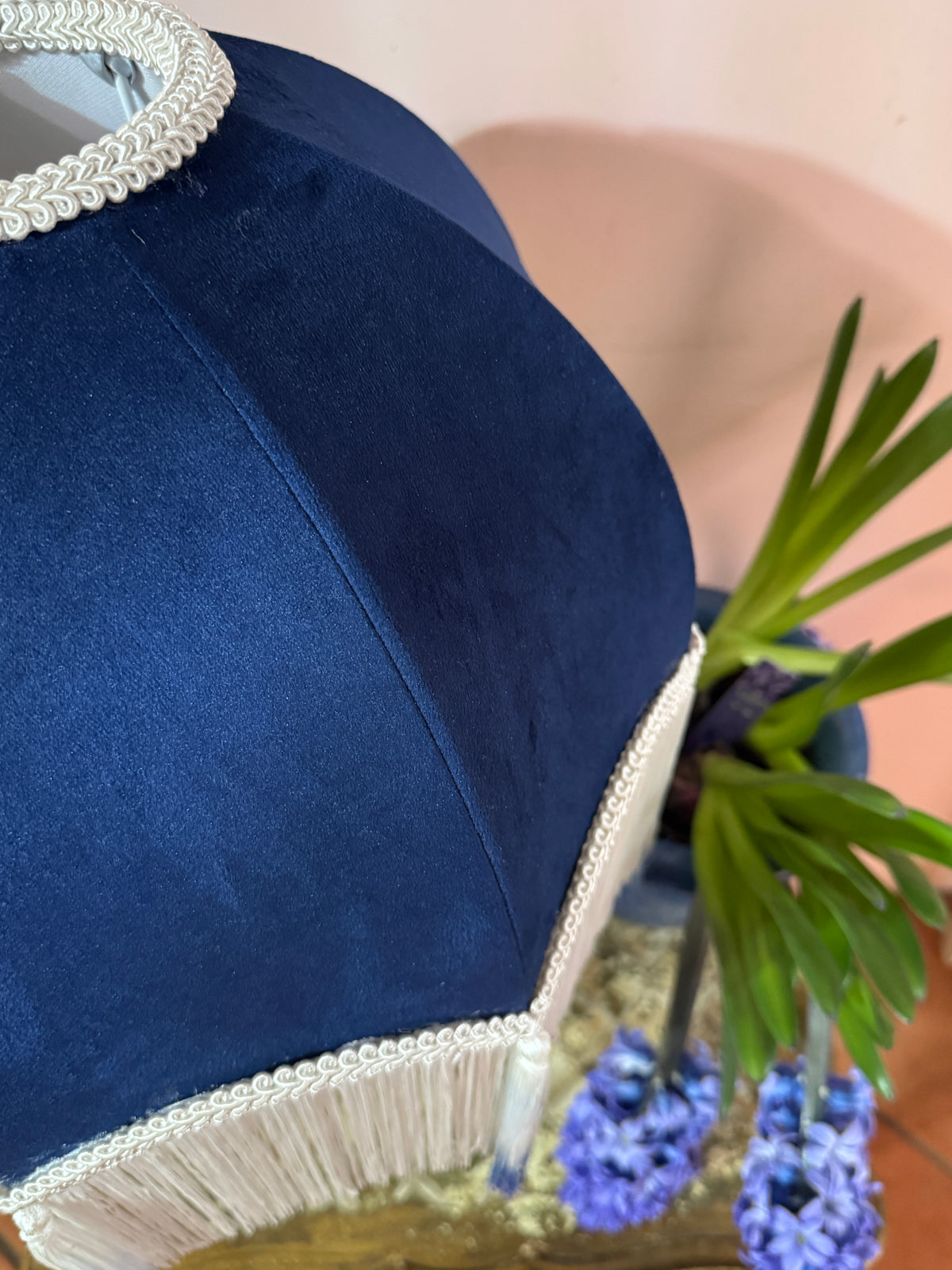 Handmade Navy Blue & White Dip Dye Fringe Lampshade