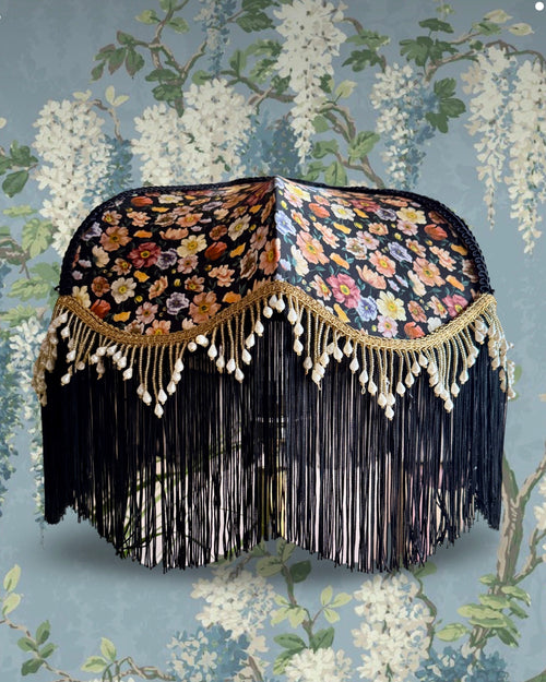 Handmade Black Floral Liberty Fringe Lampshade - One of a kind