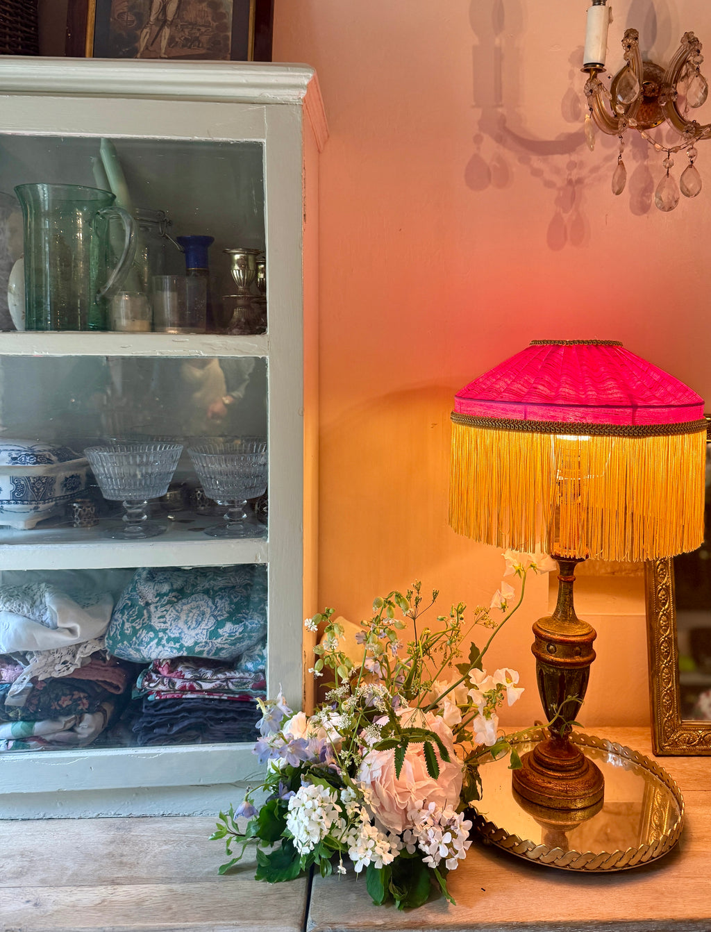 Handmade Hot Pink Silk Fringe Lampshade