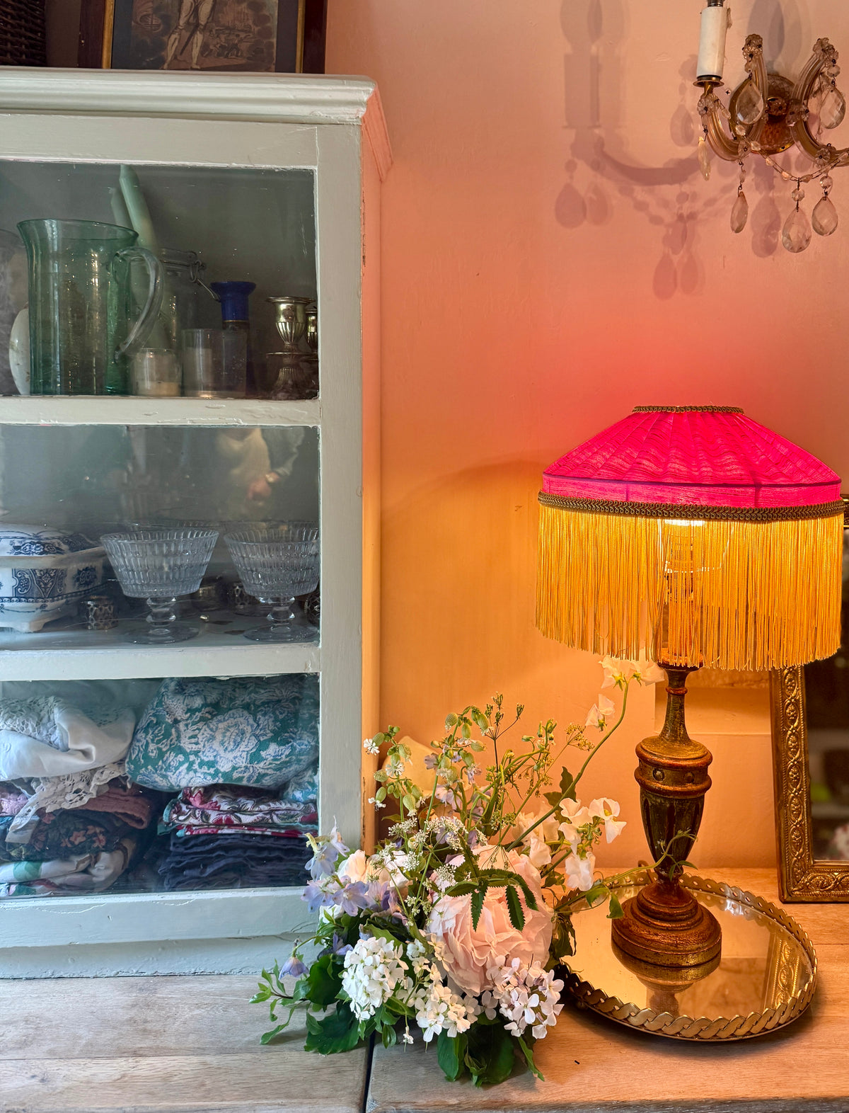 Handmade Hot Pink Silk Fringe Lampshade