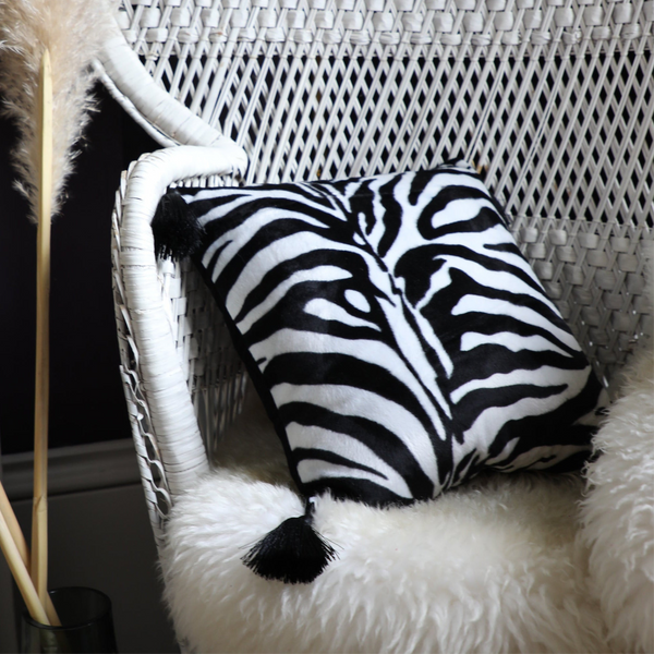 Handmade Zebra Print Velvet Tassel Cushion
