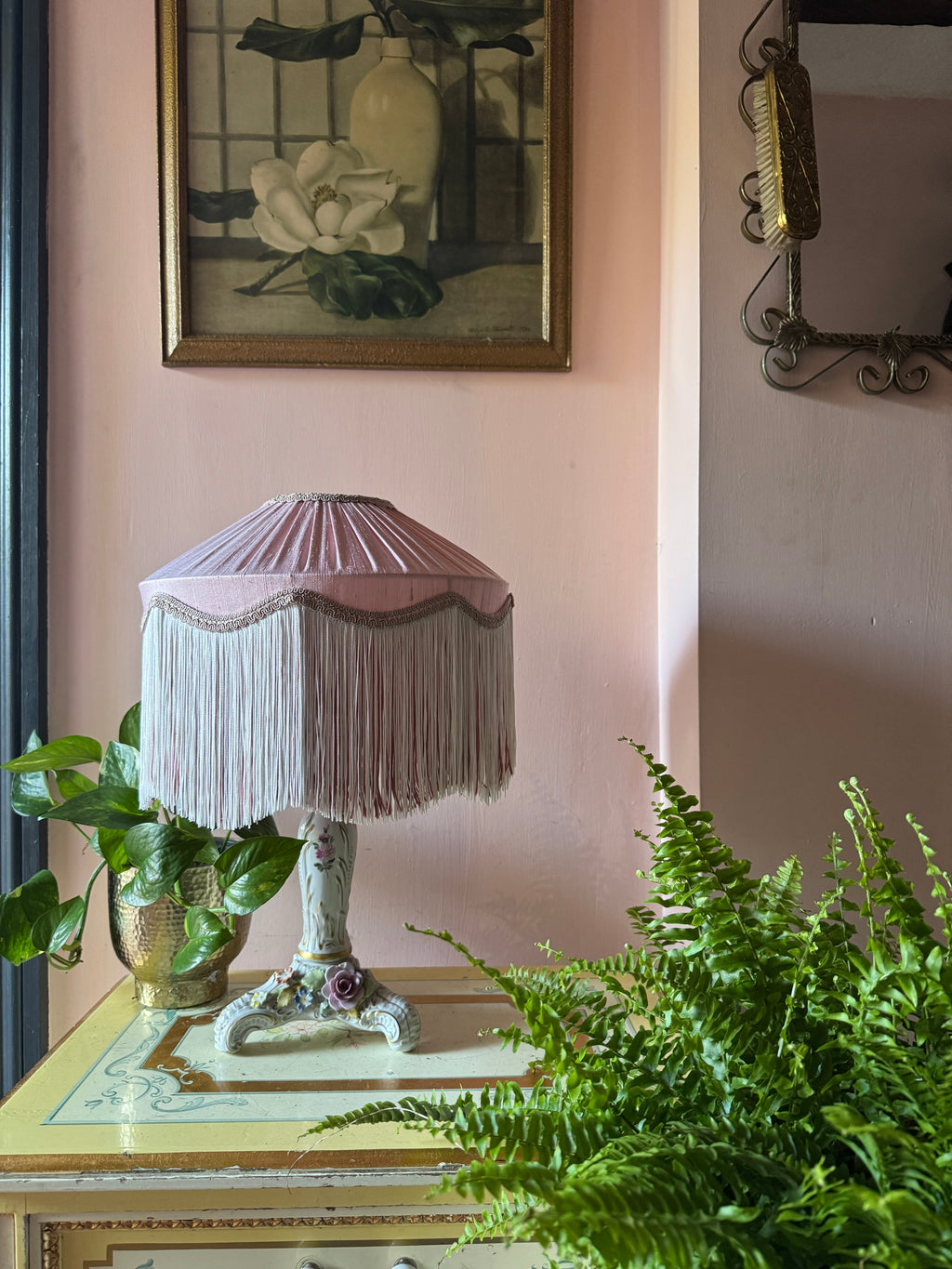 Handmade Pearl Pink Silk Fringe Lampshade