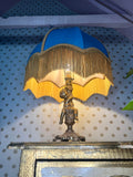 Handmade Sky Blue Velvet Lampshade With Gold Fringe