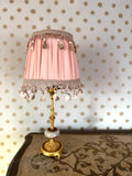 Blush Pink Gathered Lampshade with Oyster Tassel Trim