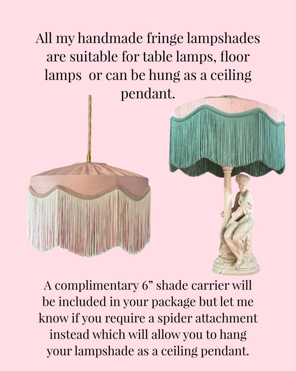 Handmade Antique Rose Pink Silk Fringe Lampshade