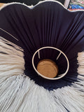 Handmade Navy Blue Velvet Fringe Lampshade With Ivory Fringe and Matching Silk Braid