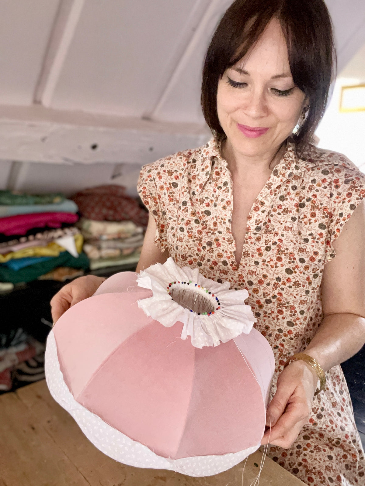 Handmade Dusky Pink Velvet & Ivory Fringe Lampshade