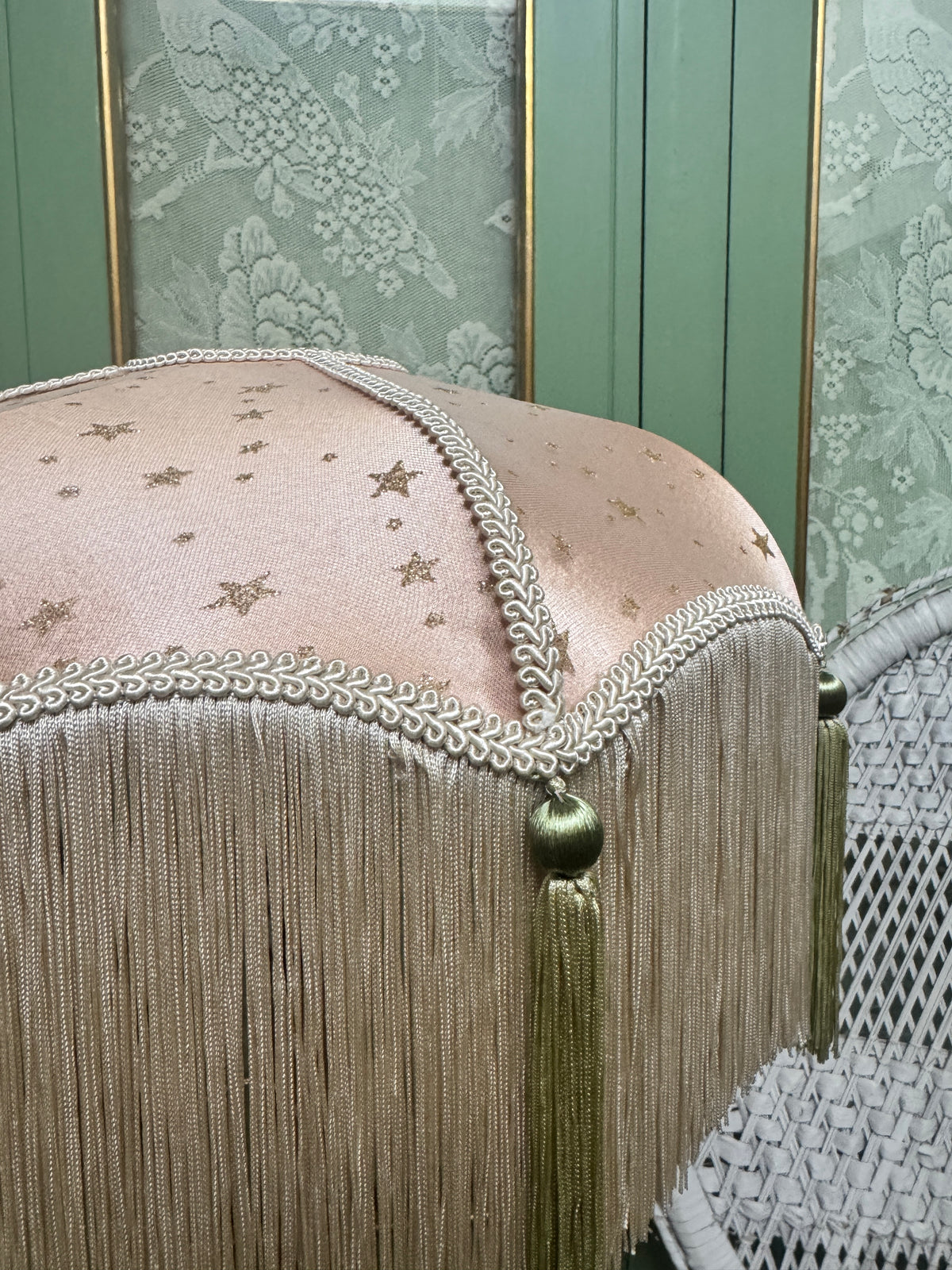 Handmade Peach Satin and Gold Star Fringe Lampshade