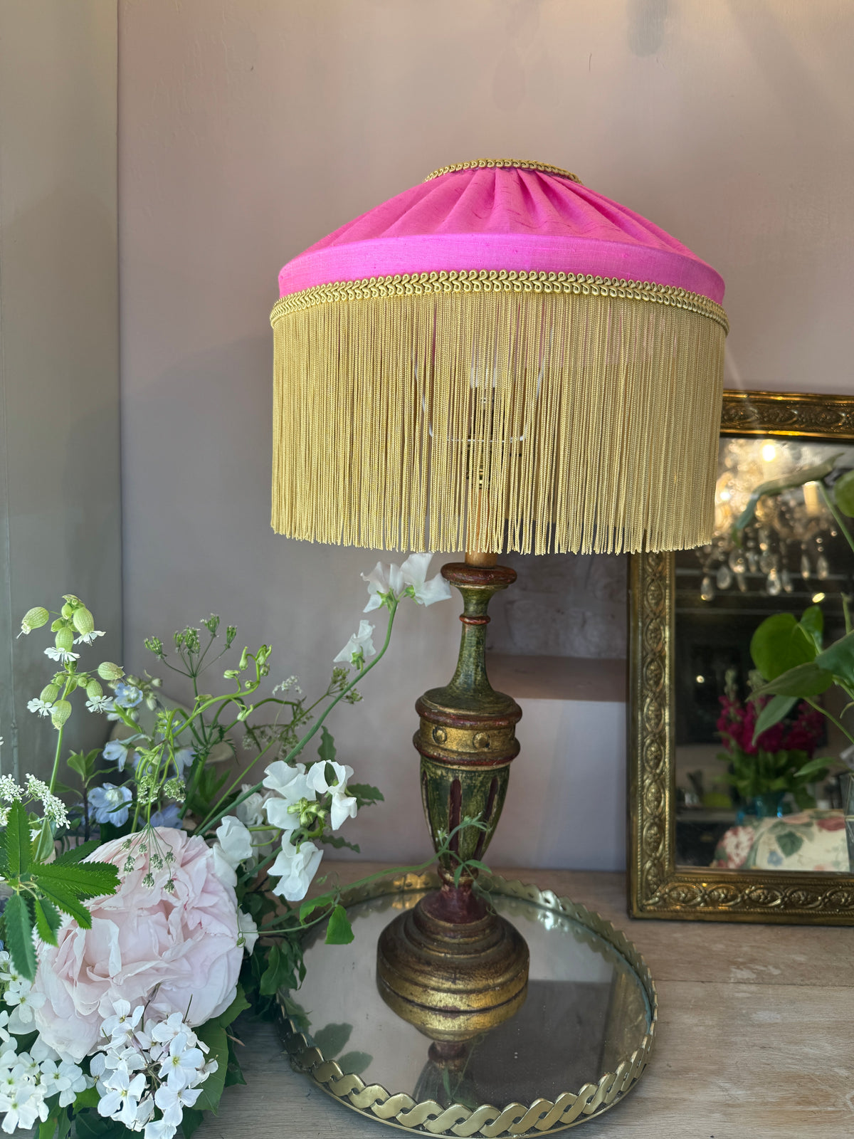 Handmade Hot Pink Silk Fringe Lampshade