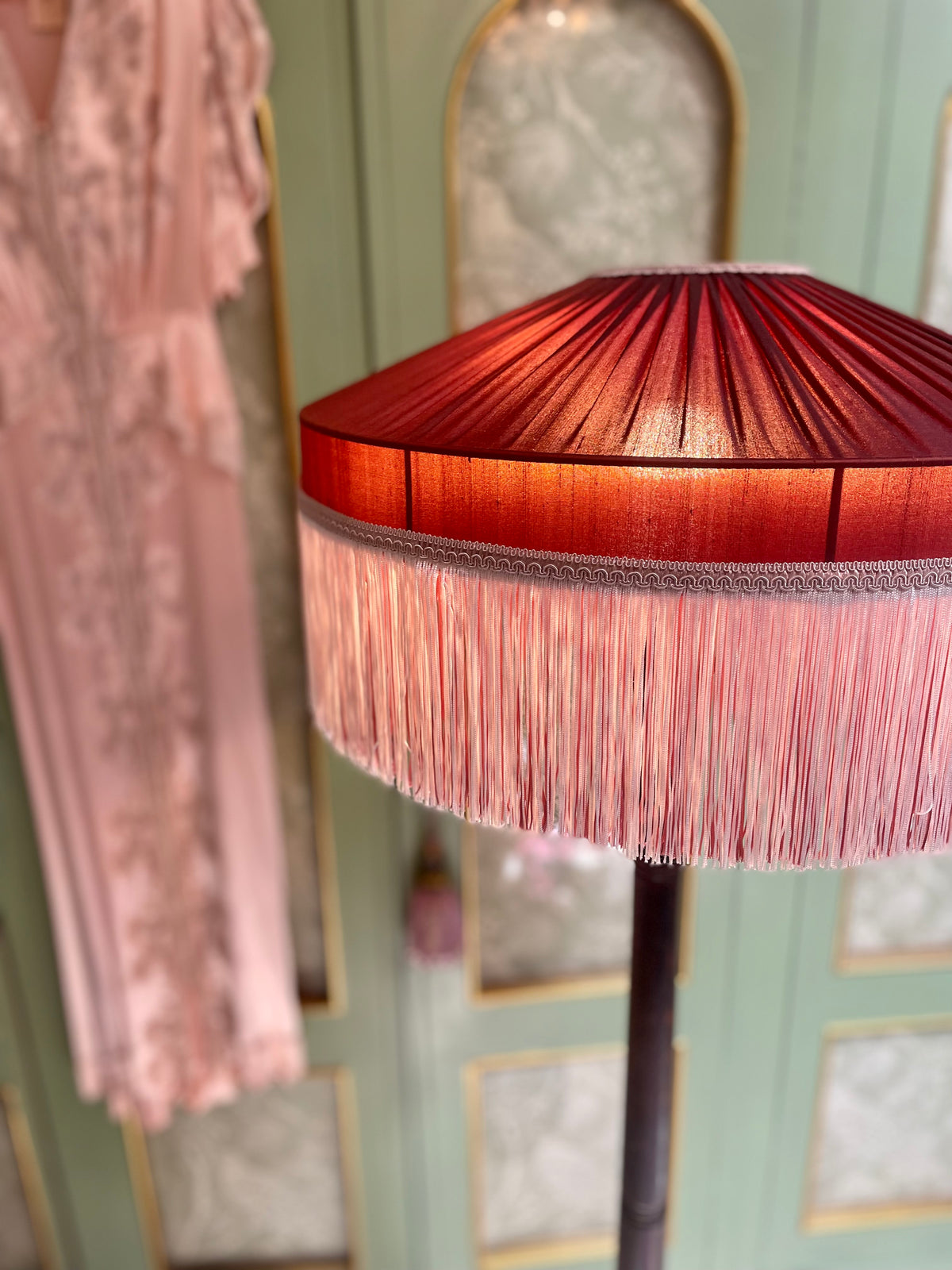 Marlene - Handmade Copper Silk Pleated Fringe Lampshade