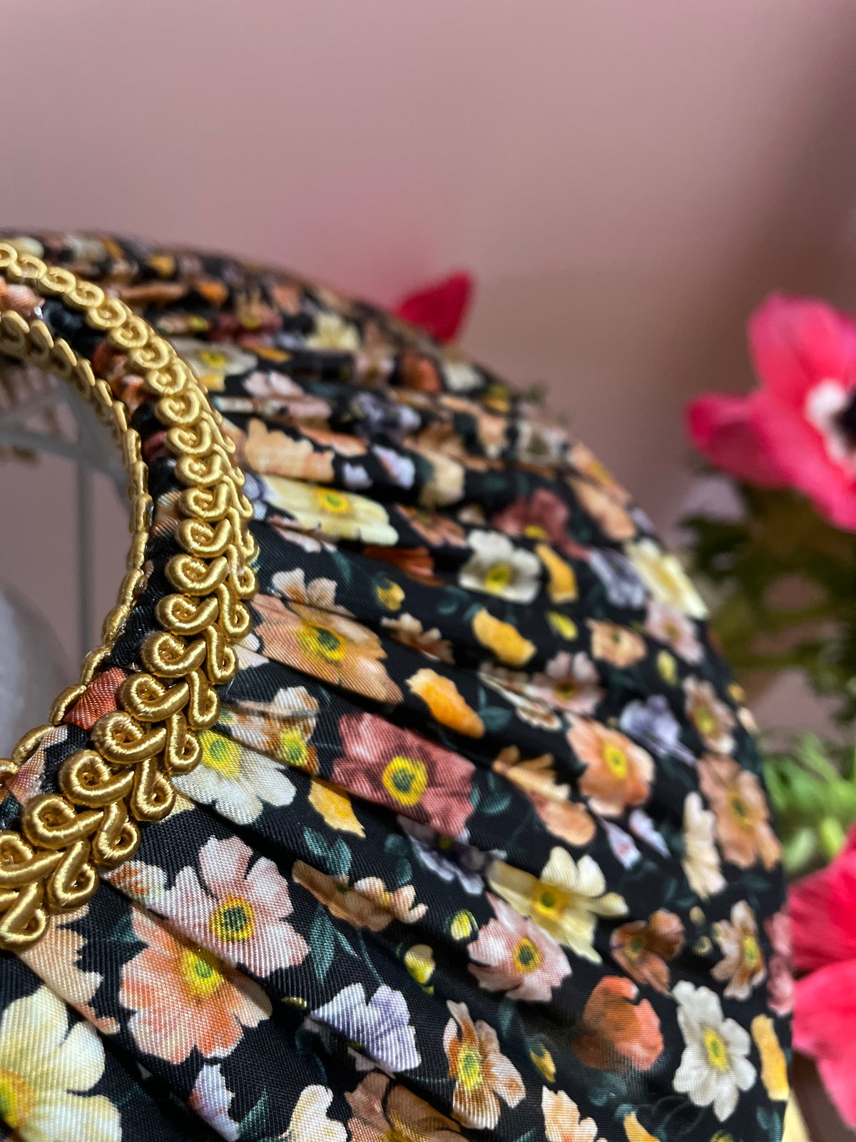 Handmade Dark floral Liberty Silk Beaded Lampshade