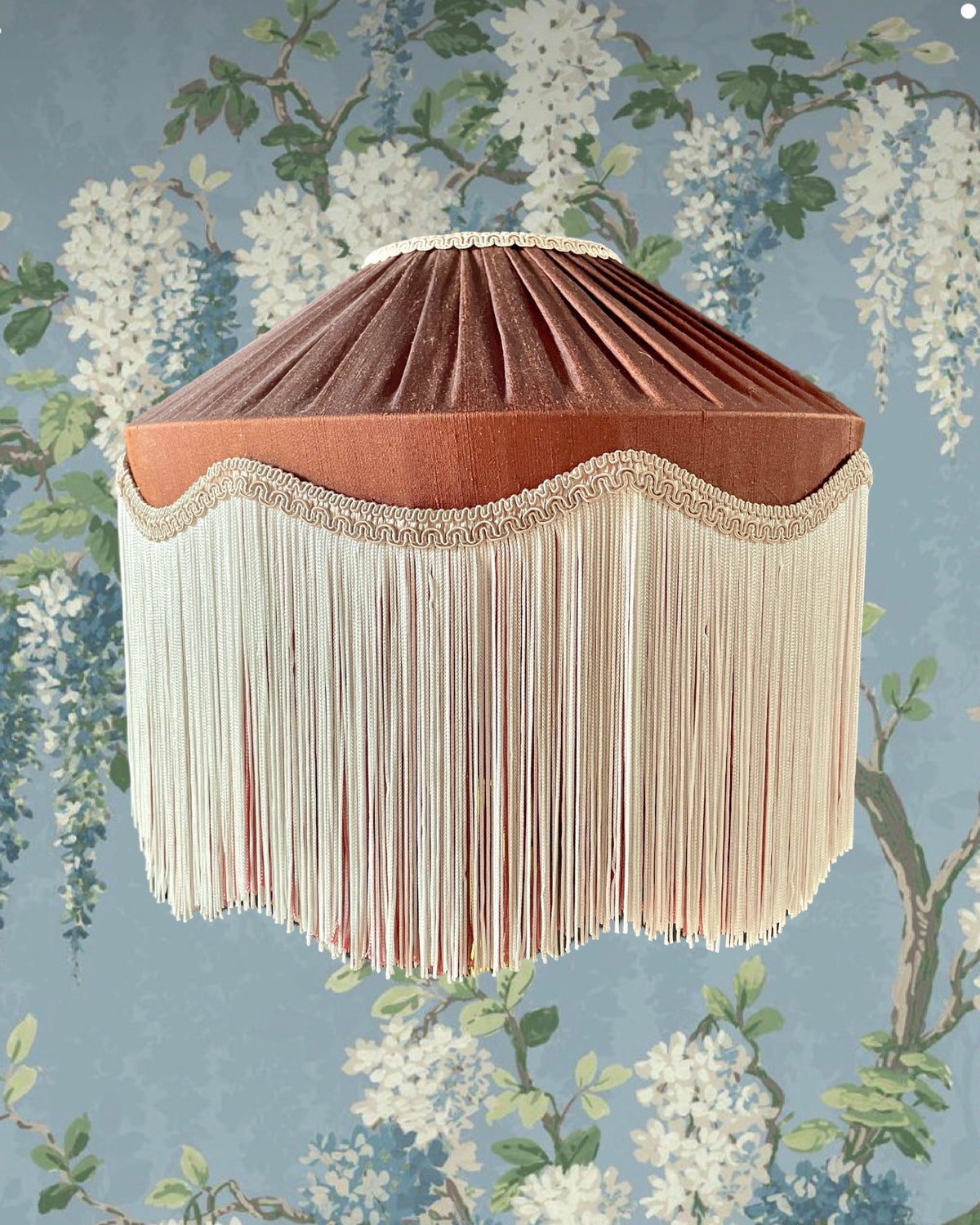Handmade Copper Silk Lampshade with Tone Silk Fringe
