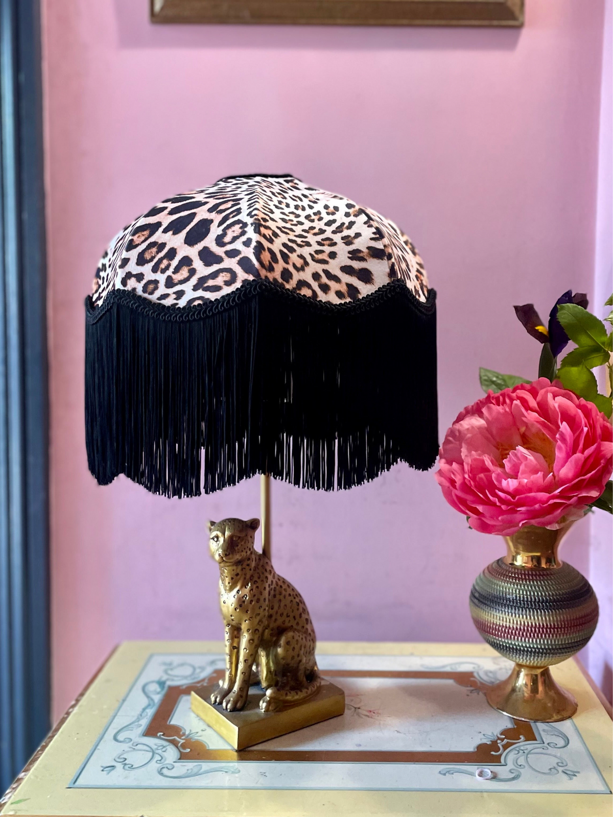 Handmade Leopard Print Velvet Fringe Lampshade