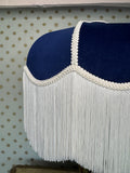 Handmade Navy Blue Velvet Fringe Lampshade With Ivory Fringe and Matching Silk Braid