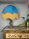 Handmade Sky Blue Velvet Lampshade With Gold Fringe