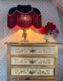 Handmade Navy Blue Velvet Fringe Lampshade With Red Wine Fringe and Gold Silk Braid