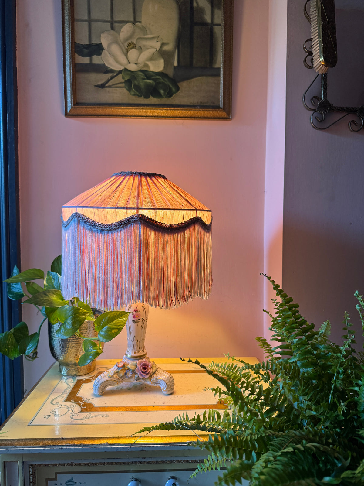 Handmade Pearl Pink Silk Fringe Lampshade