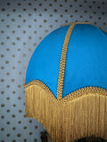Handmade Sky Blue Velvet Lampshade With Gold Fringe