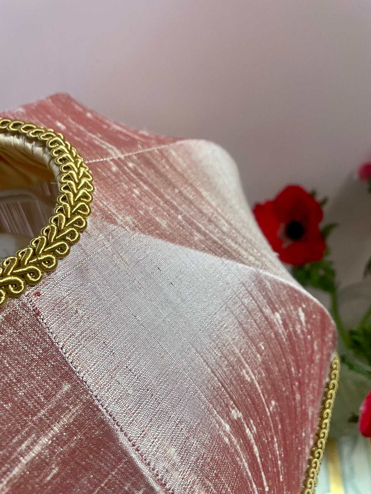 Handmade Antique Rose & Gold Silk Fringe Lampshade