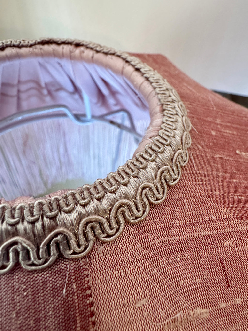 Handmade Antique Rose Pink Silk Fringe Lampshade