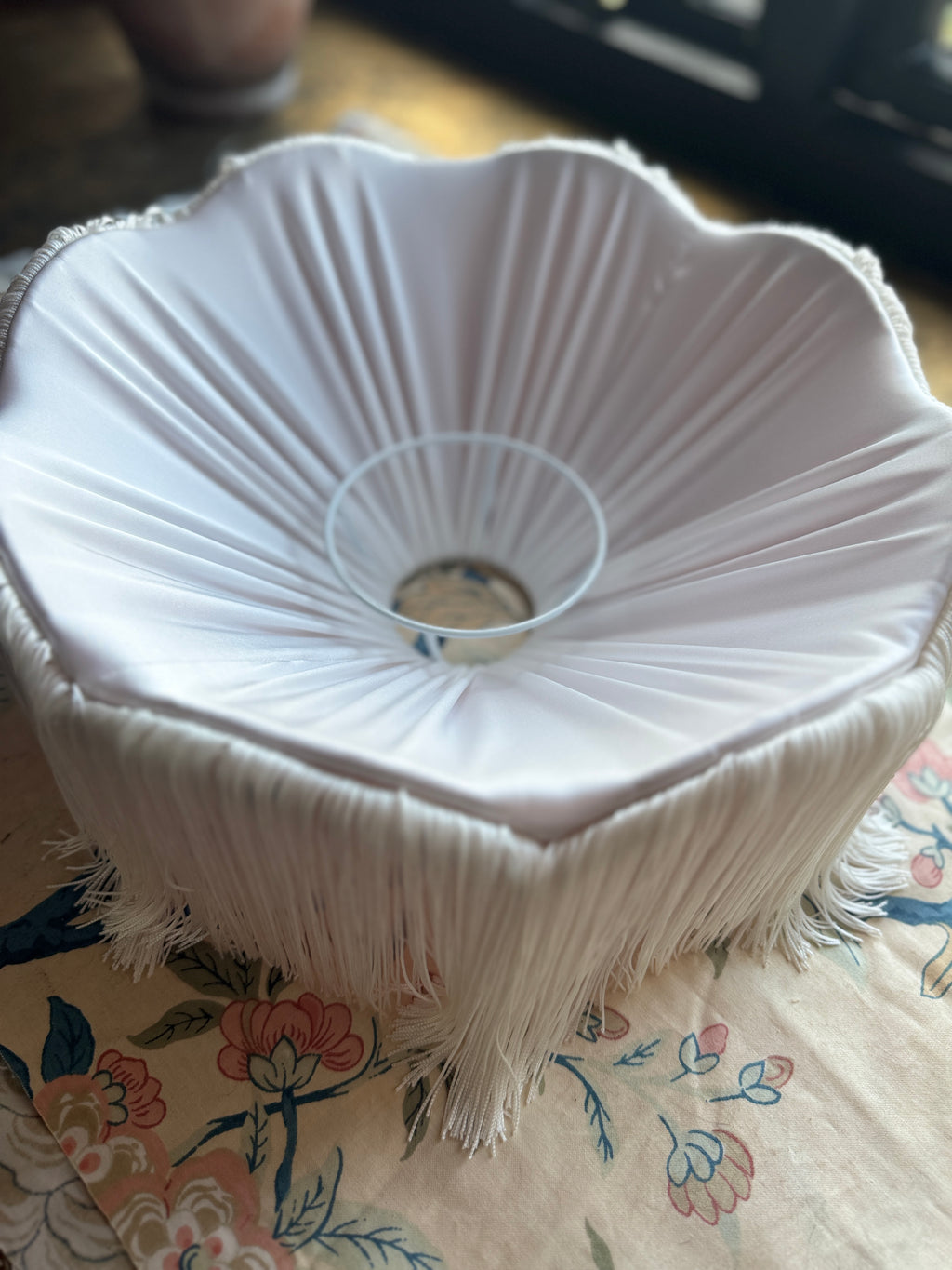 Handmade Dusky Pink Velvet & Ivory Fringe Lampshade