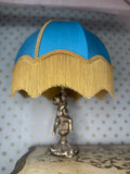 Handmade Sky Blue Velvet Lampshade With Gold Fringe