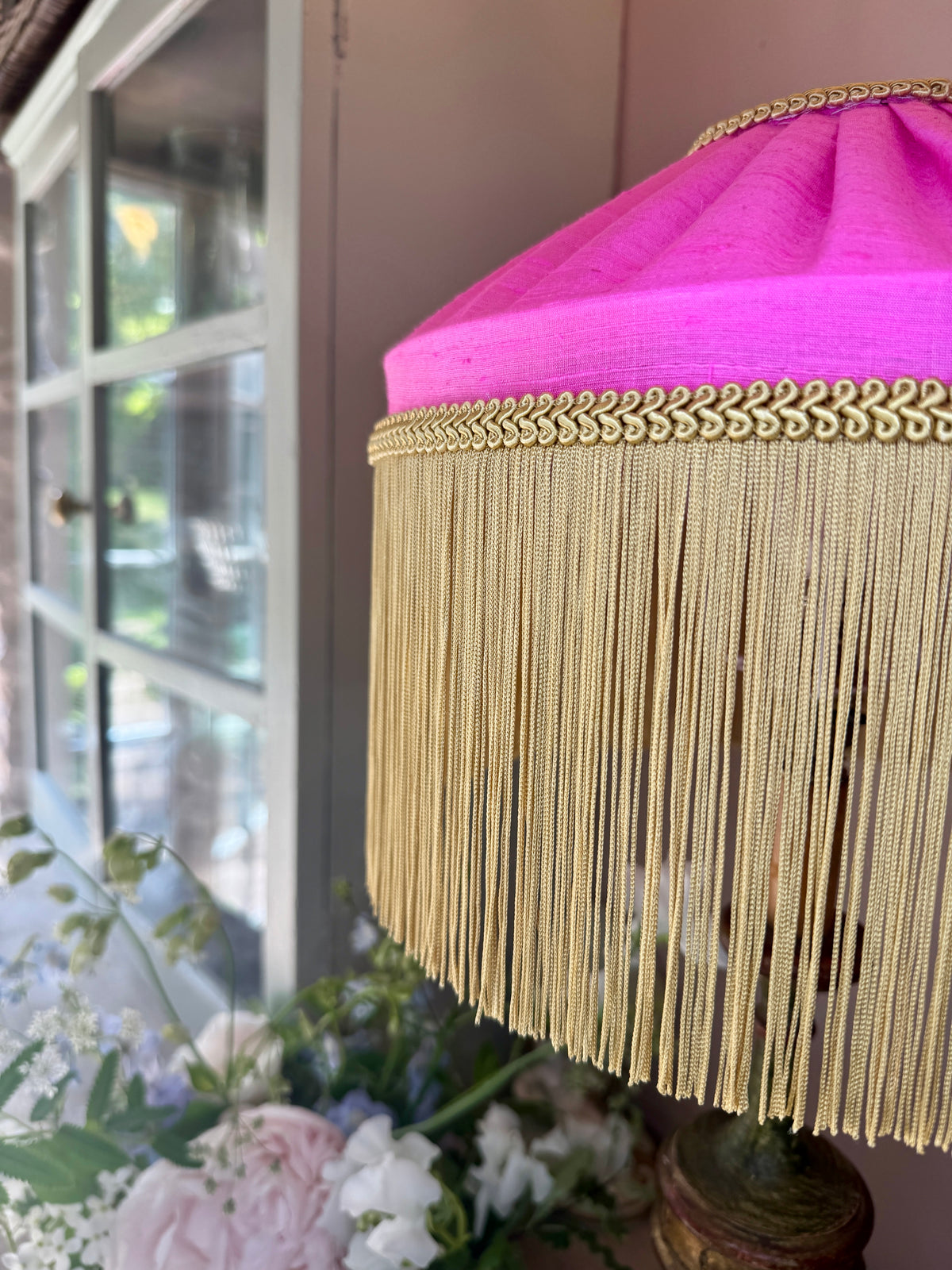 Handmade Hot Pink Silk Fringe Lampshade