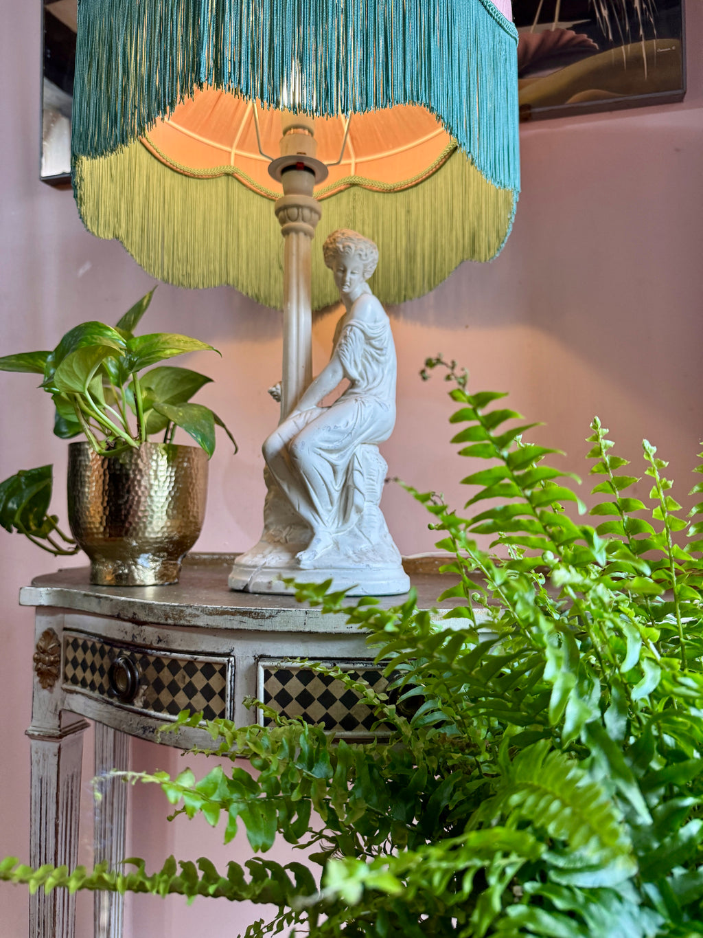 Handmade Pale Pink & Mint Green Silk Pleated Fringe Lampshade
