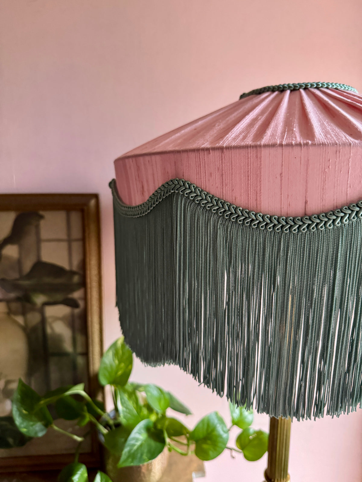 Handmade Pale Pink & Mint Green Silk Pleated Fringe Lampshade