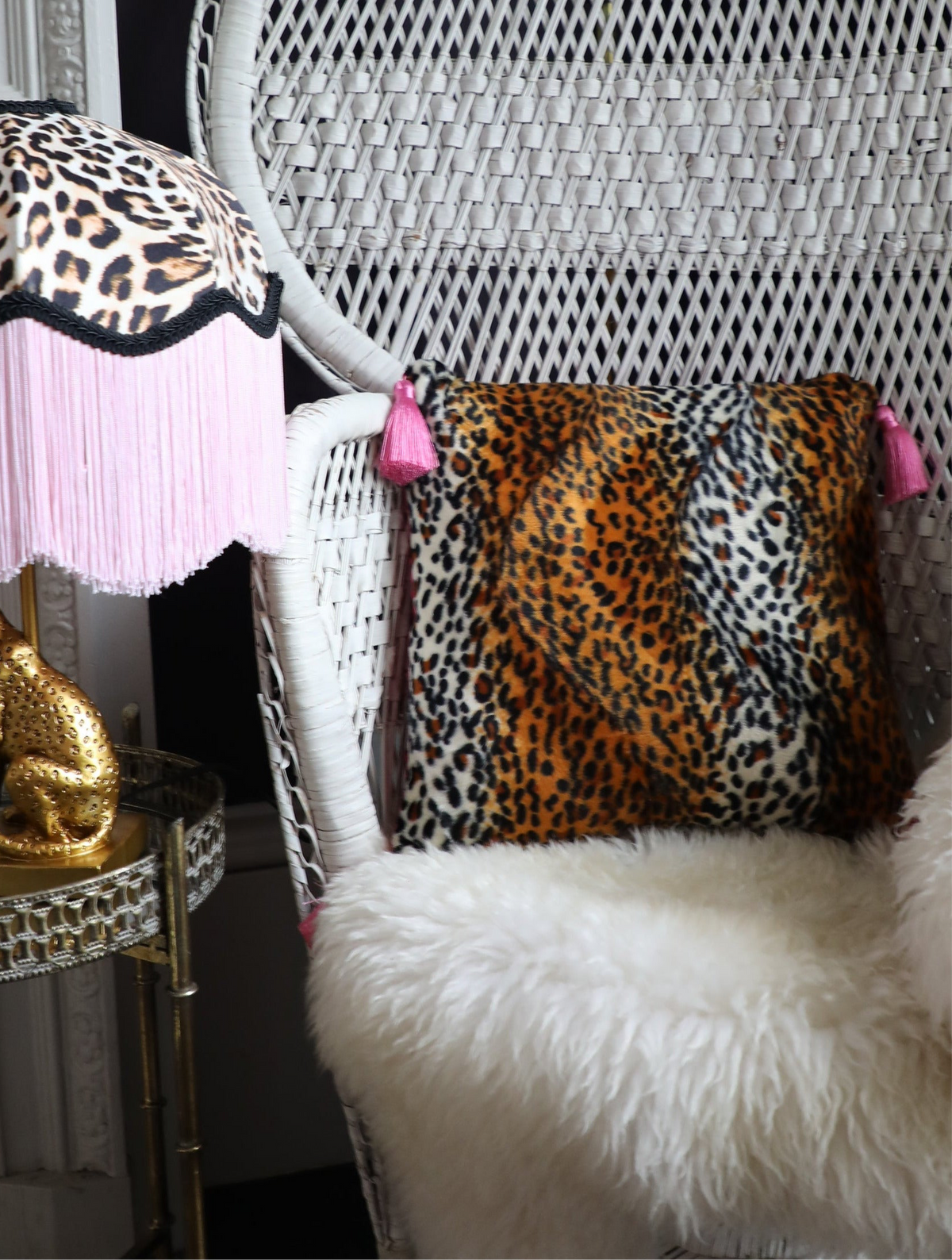 Handmade Soft Leopard Print & Hot Pink Velvet Tassel Cushion