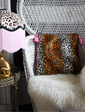 Handmade Soft Leopard Print & Hot Pink Velvet Tassel Cushion