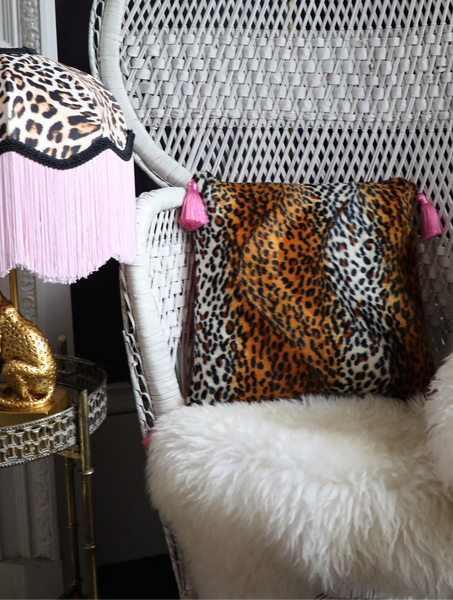 Handmade Soft Leopard Print & Hot Pink Velvet Tassel Cushion