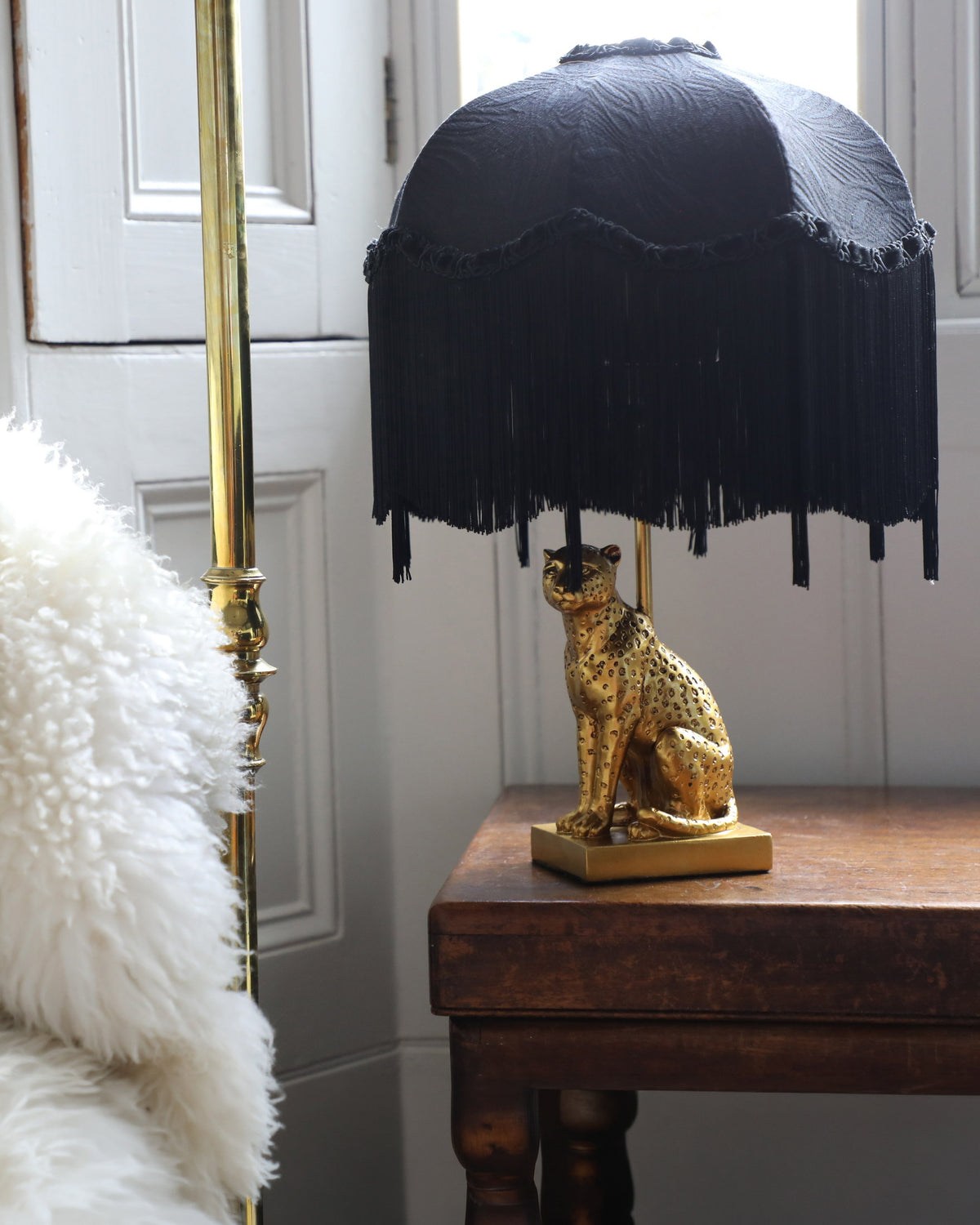 Handmade Black Fringe Lampshade with Extra Long Silk Tassels and Velvet Braid