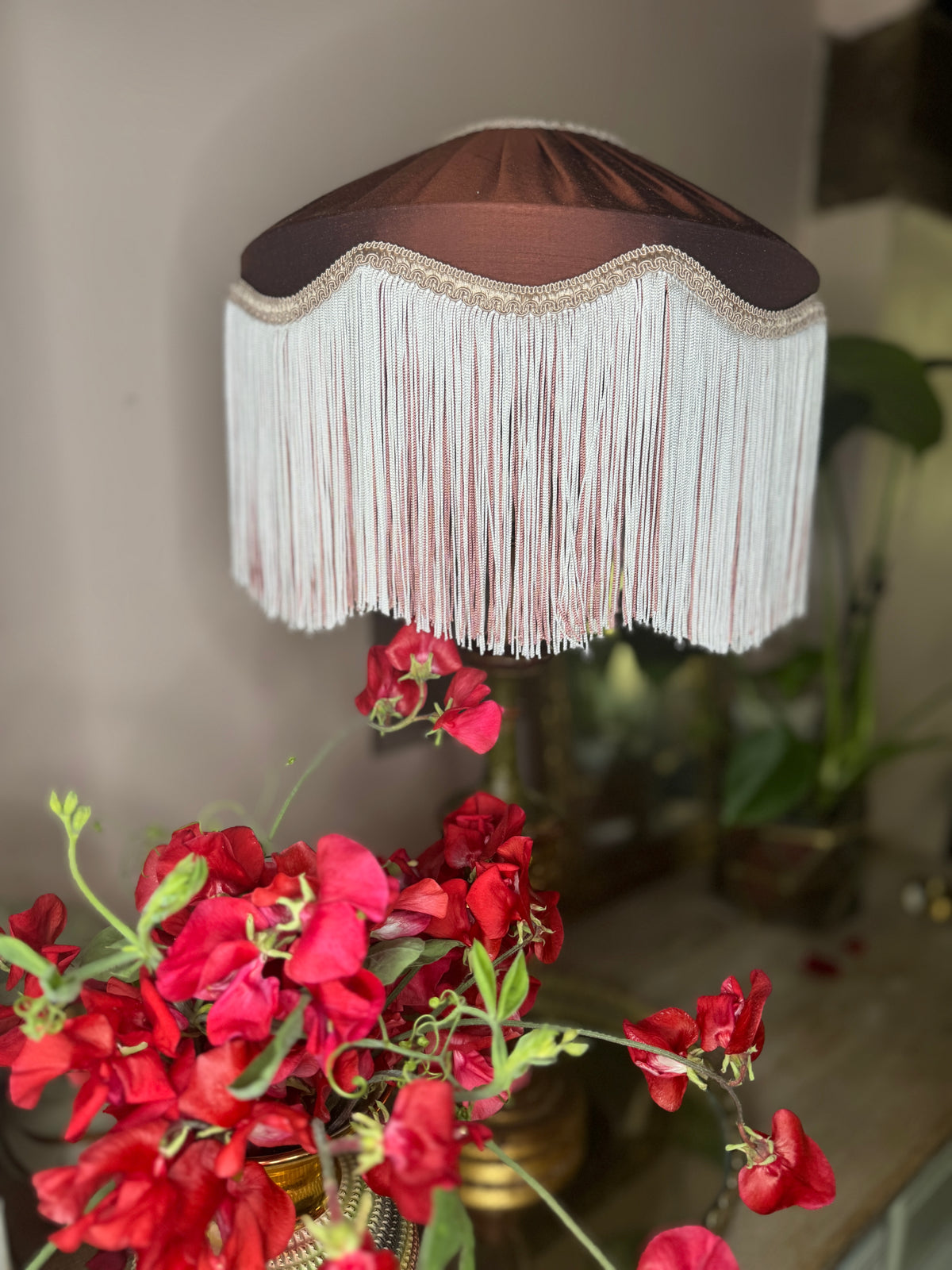 Handmade Copper Silk Lampshade with Tone Silk Fringe