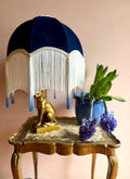 Handmade Navy Blue & White Dip Dye Fringe Lampshade
