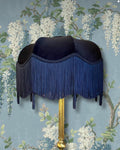 Handmade Navy Blue Velvet Fringe Lampshade With Extra Long Silk Tassels