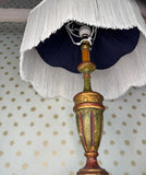 Handmade Navy Blue Velvet Fringe Lampshade With Ivory Fringe and Matching Silk Braid