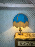 Handmade Sky Blue Velvet Lampshade With Gold Fringe