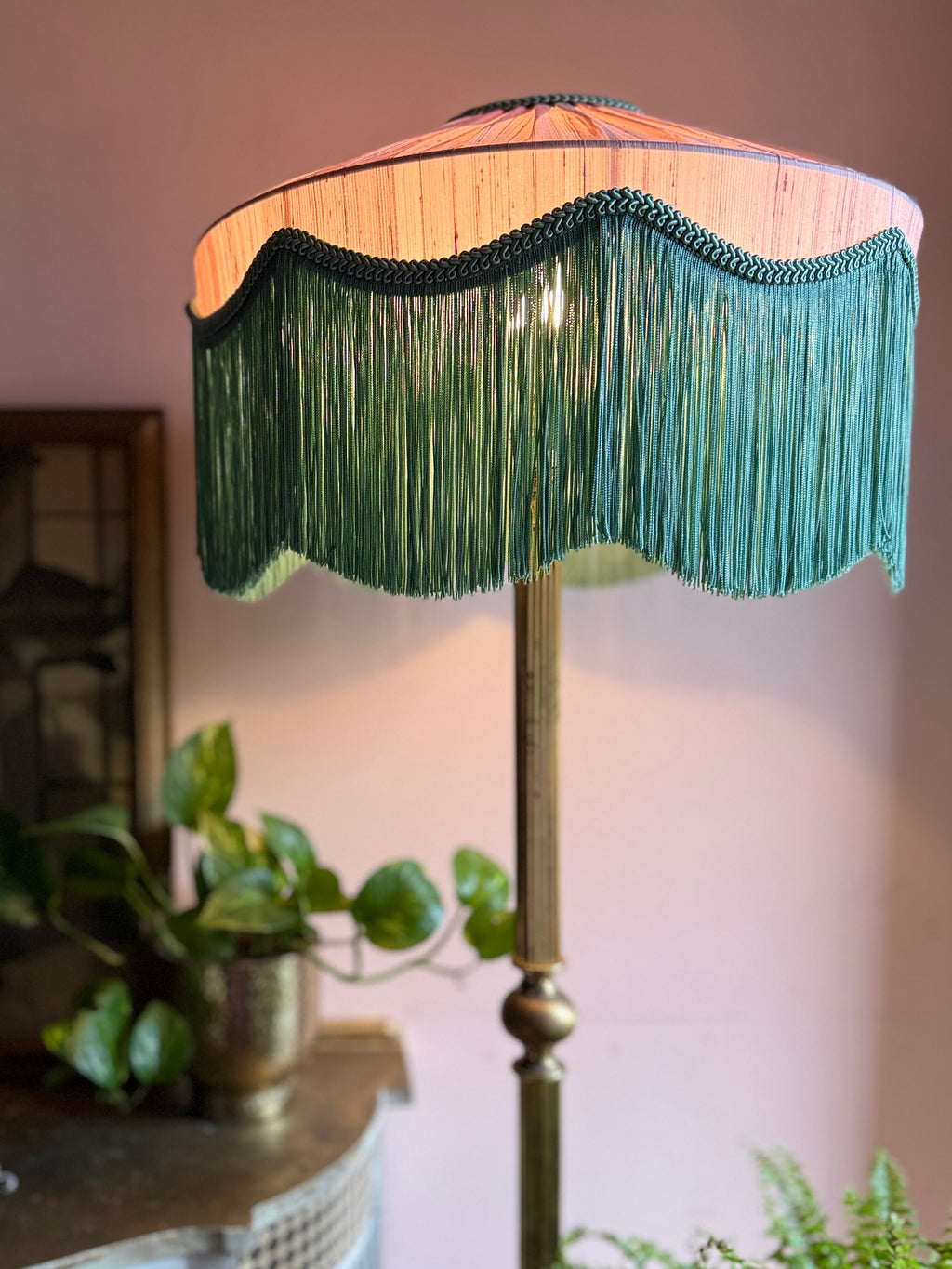 Handmade Pale Pink & Mint Green Silk Pleated Fringe Lampshade