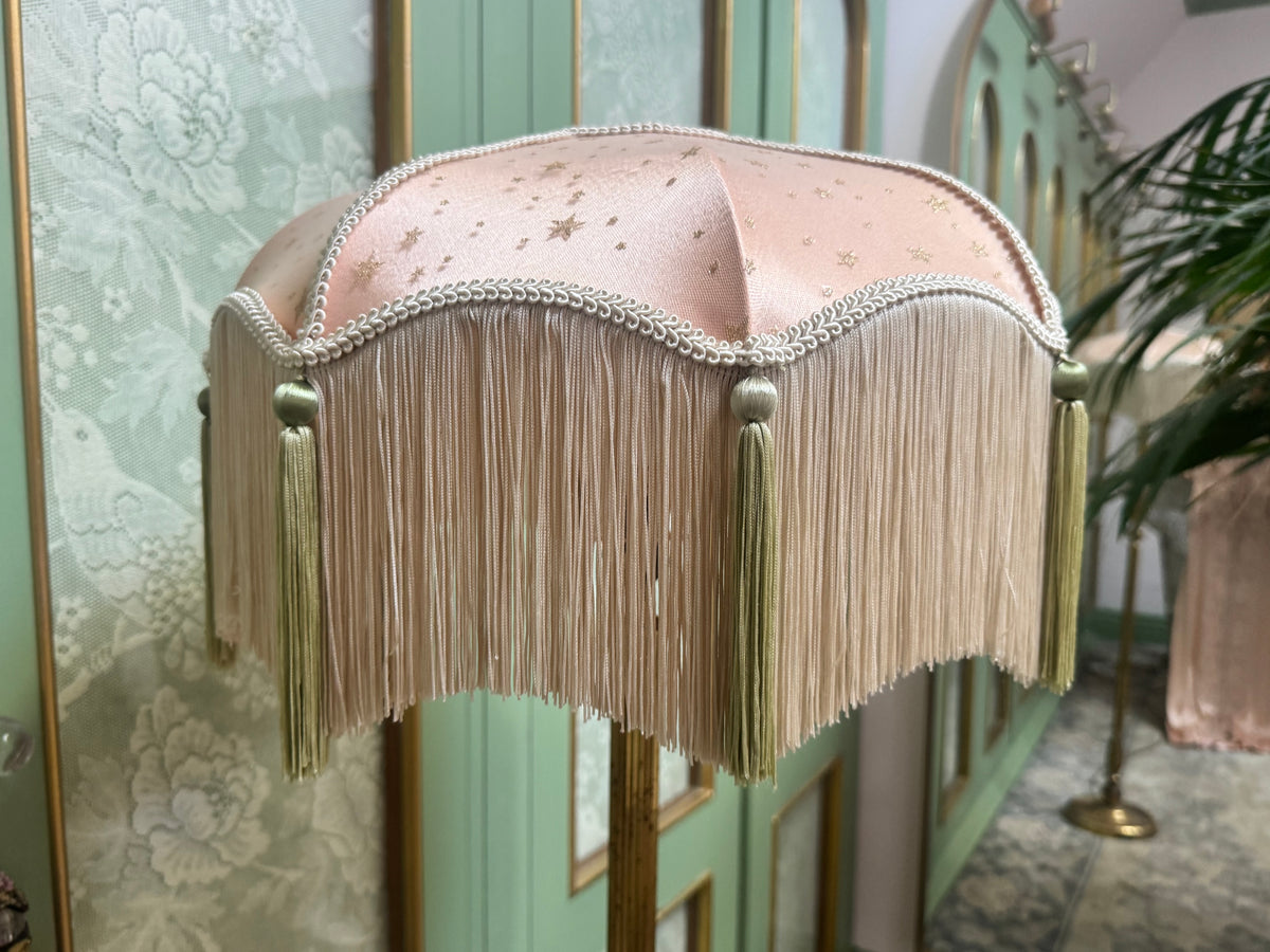 Handmade Peach Satin and Gold Star Fringe Lampshade