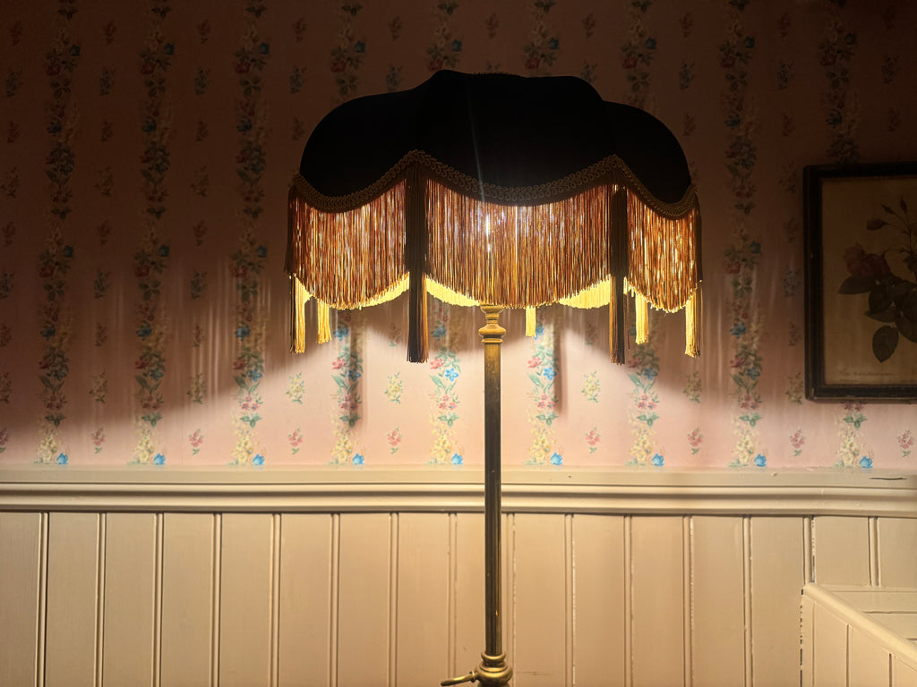 Handmade Navy Blue Velvet Fringe Lampshade With Gold Silk Fringe & Tassels