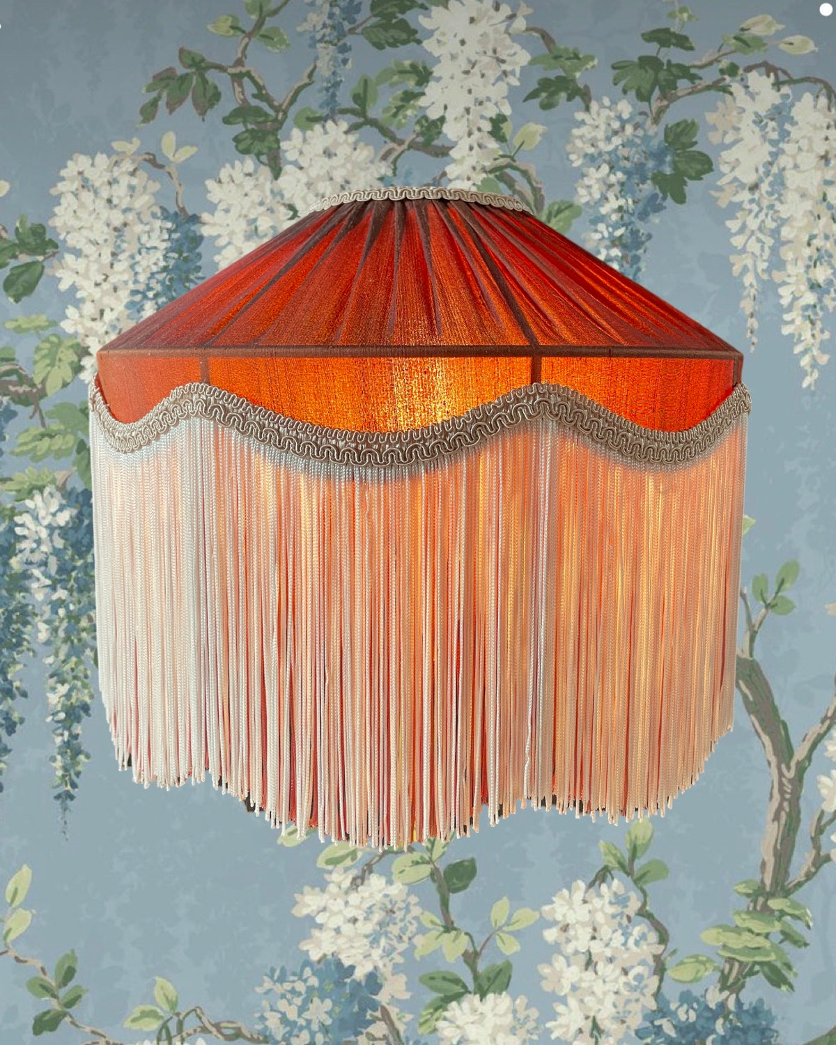 Handmade Copper Silk Lampshade with Tone Silk Fringe