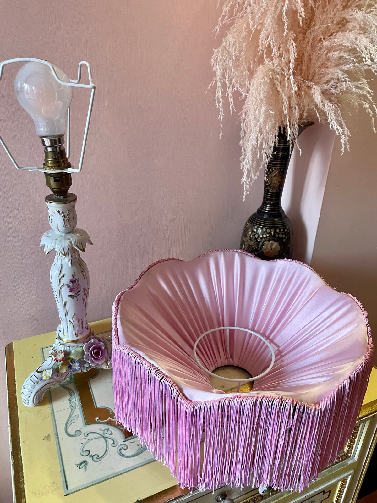 Handmade Leopard Velvet and Pink Fringe Lampshade