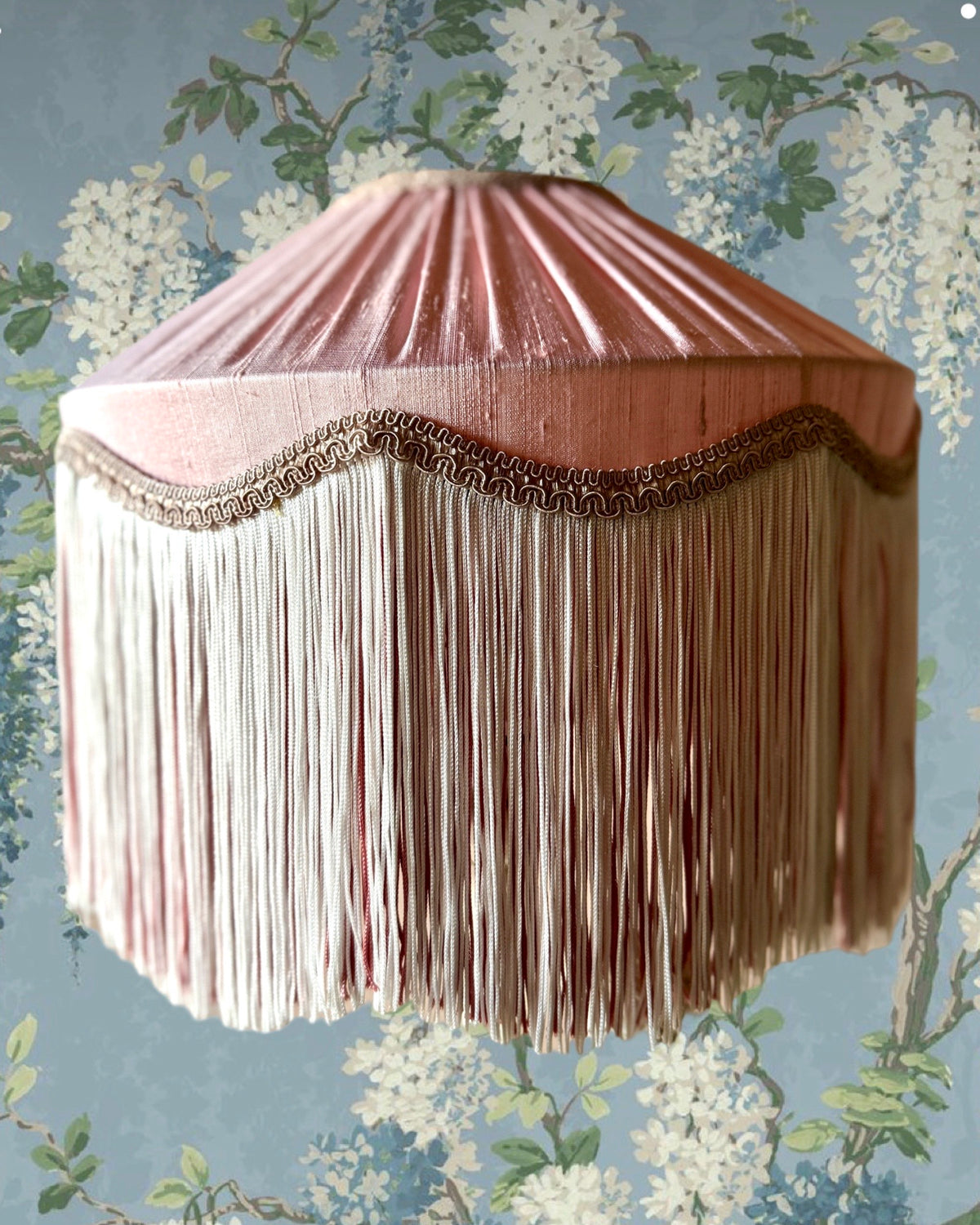 Handmade Pearl Pink Silk Fringe Lampshade